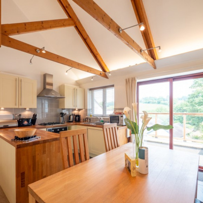 Kitchen space with beams