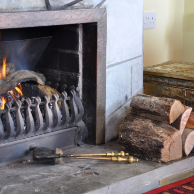 Open log fire