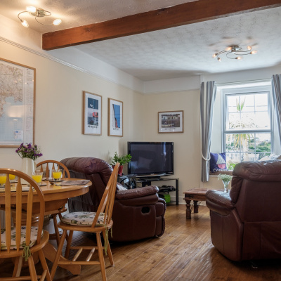 Dining table adjacent to seating