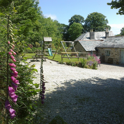 Entrance to family-size barns' entrance with play area