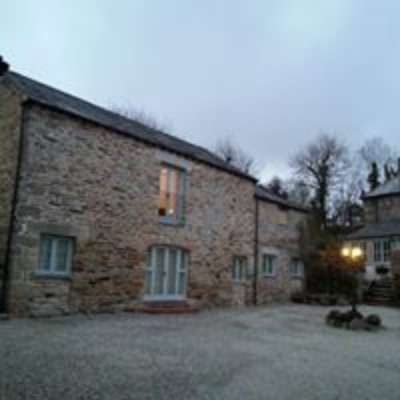 Threshing Barn (left) from main yard at Fenteroon