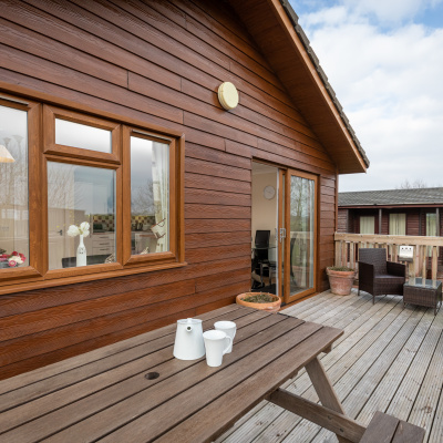 Relax on the decking overlooking the fields