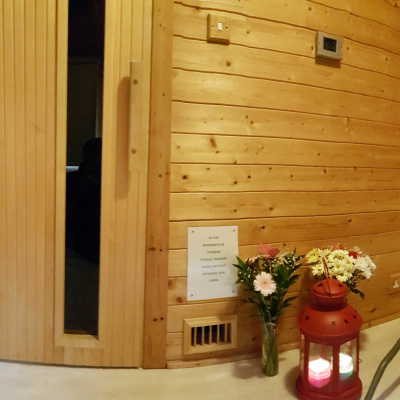 A panorama of the Spa Cabin.  Do let us know if you are having a special celebration during your stay with us